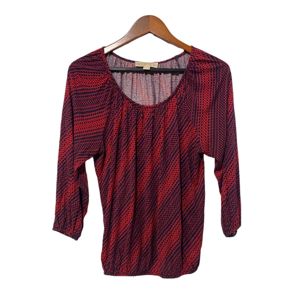 MICHAEL Michael Kors Women's Red with Navy Dot Print 3/4 Sleeve Top Size PM - Picture 16 of 16
